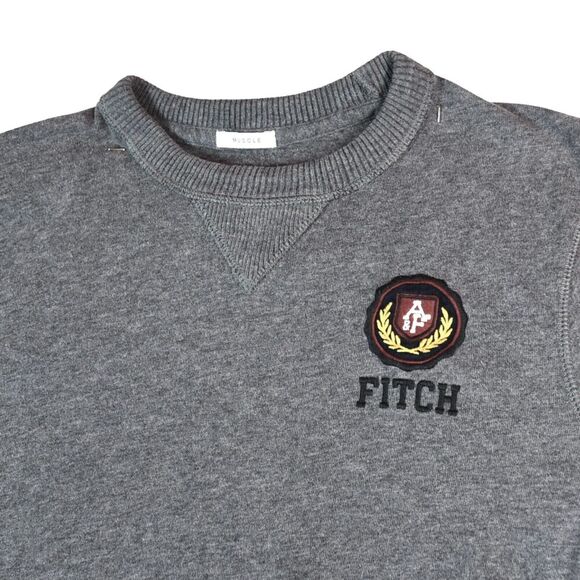 ABERCROMBIE & FITCH Men’s Y2K Preppy Pullover Sweater Grey Logo Crest XL READ - Picture 1 of 10
